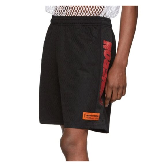Heron Preston Mens Black Mesh Basket Racing Shorts Logo Basketball L MSRP $380 - Picture 1 of 8